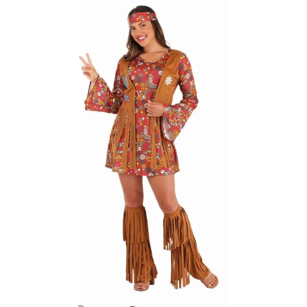 Womens Morph Costumes Short Dress Hippie Adult Costume, Vest, Leggings